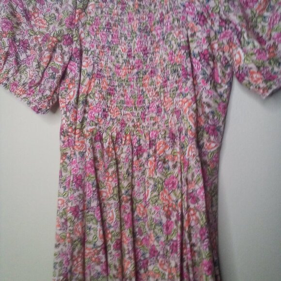 Old Navy Dress S Petite Peasant Short Sleeve Floral Colorful - Picture 2 of 14